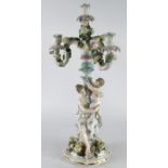German porcelain candelabra (possibly by Dresden), with three branches, ornately decorated depicting