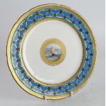 Minton cabinet plate, with blue and gilt floral decorated surround with central hand painted