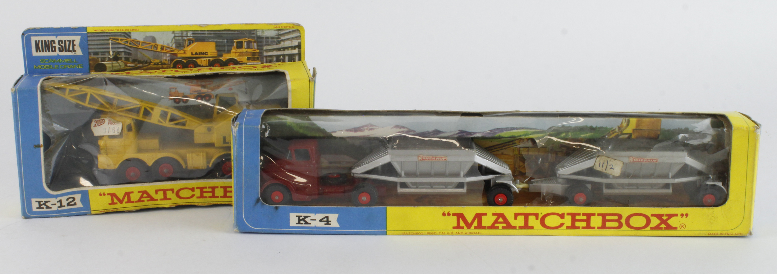 Matchbox. Two boxed Matchbox King Size models, comprising K4 'Fruehauf Hopper Train'; K12 '