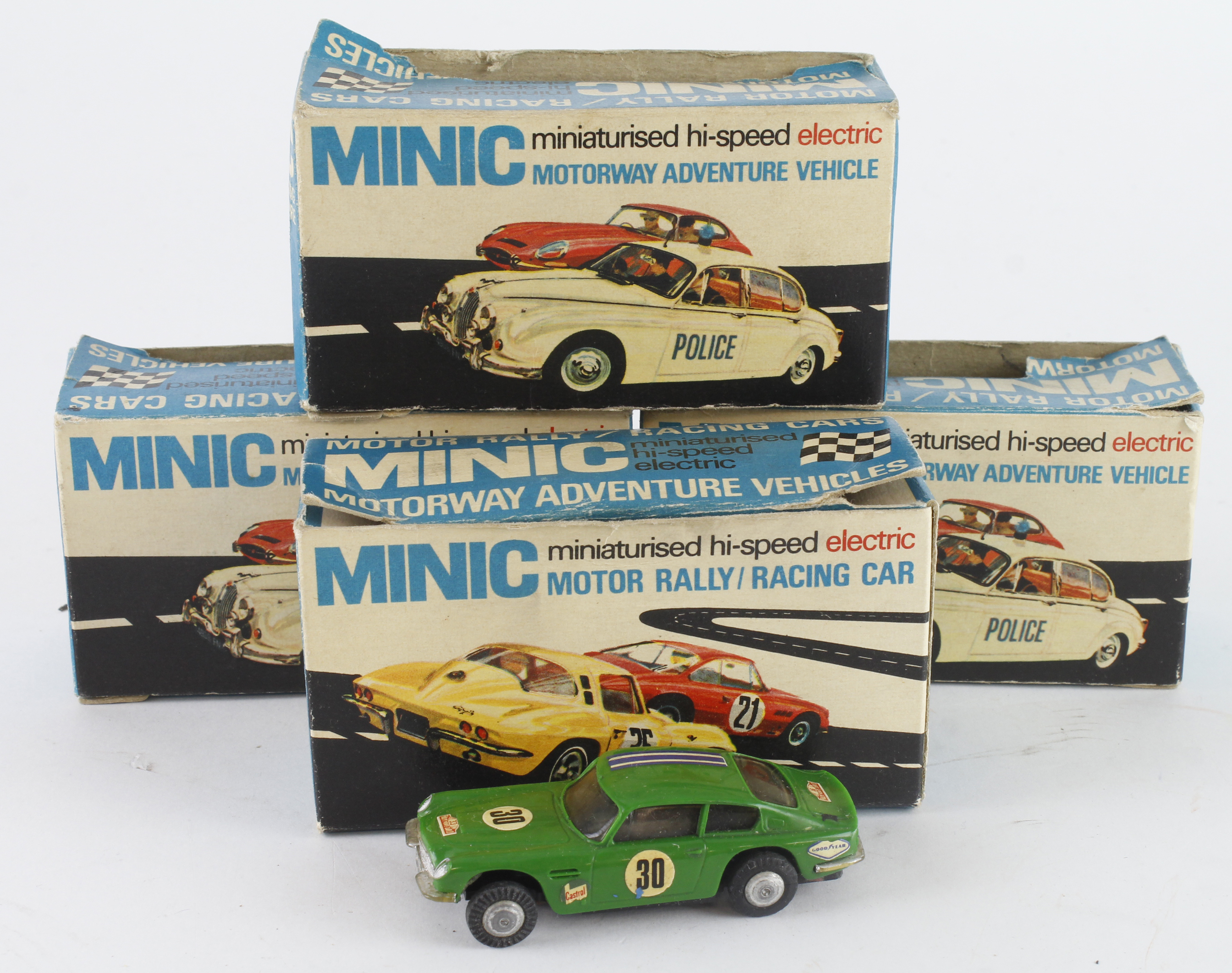 Minic. Four boxed Minic model Motorway Adventure vehicles