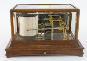 Oak and glass cased barograph, total height 21.5cm, width 35.5cm, depth 21cm approx. (in need of