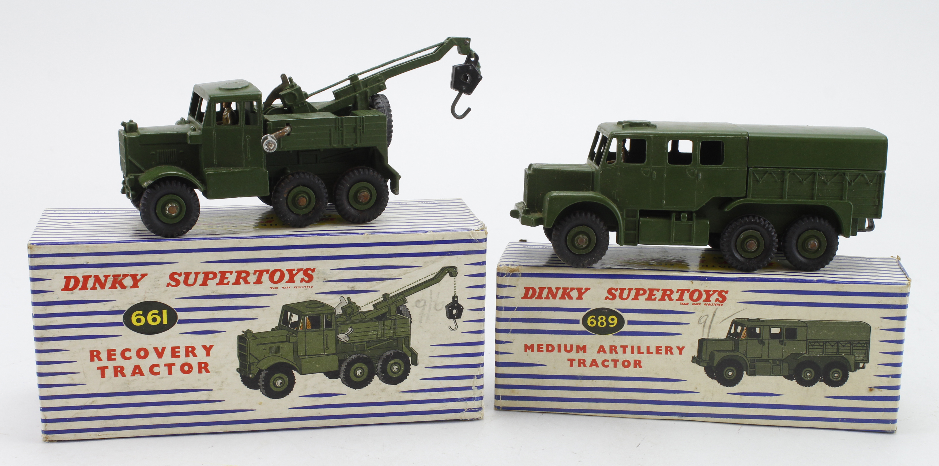 Dinky Supertoys. Two boxed Dinky Military models, comprising no. 661 'Recovery Tractor'; no. 689 '