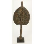 Tribal Kota Mask (Gabon) mahongue reliquary. Abstract wooden figural sculpture encased in copper