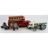 Triang Minic. Five Triang Minic tinplate tinplate models (mostly clockwork), including lorries, van,