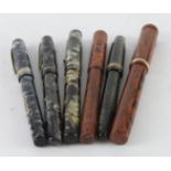 Pens. Six fountain pens, including Parker Vacumatic, Conway Stewart, Swan Mabie Todd, etc.