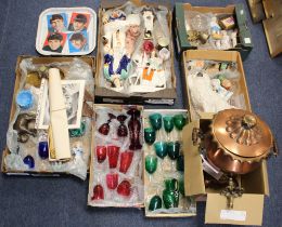 Miscellanea. A collection of various items, including Staffordshire flatbacks, coloured glasses,