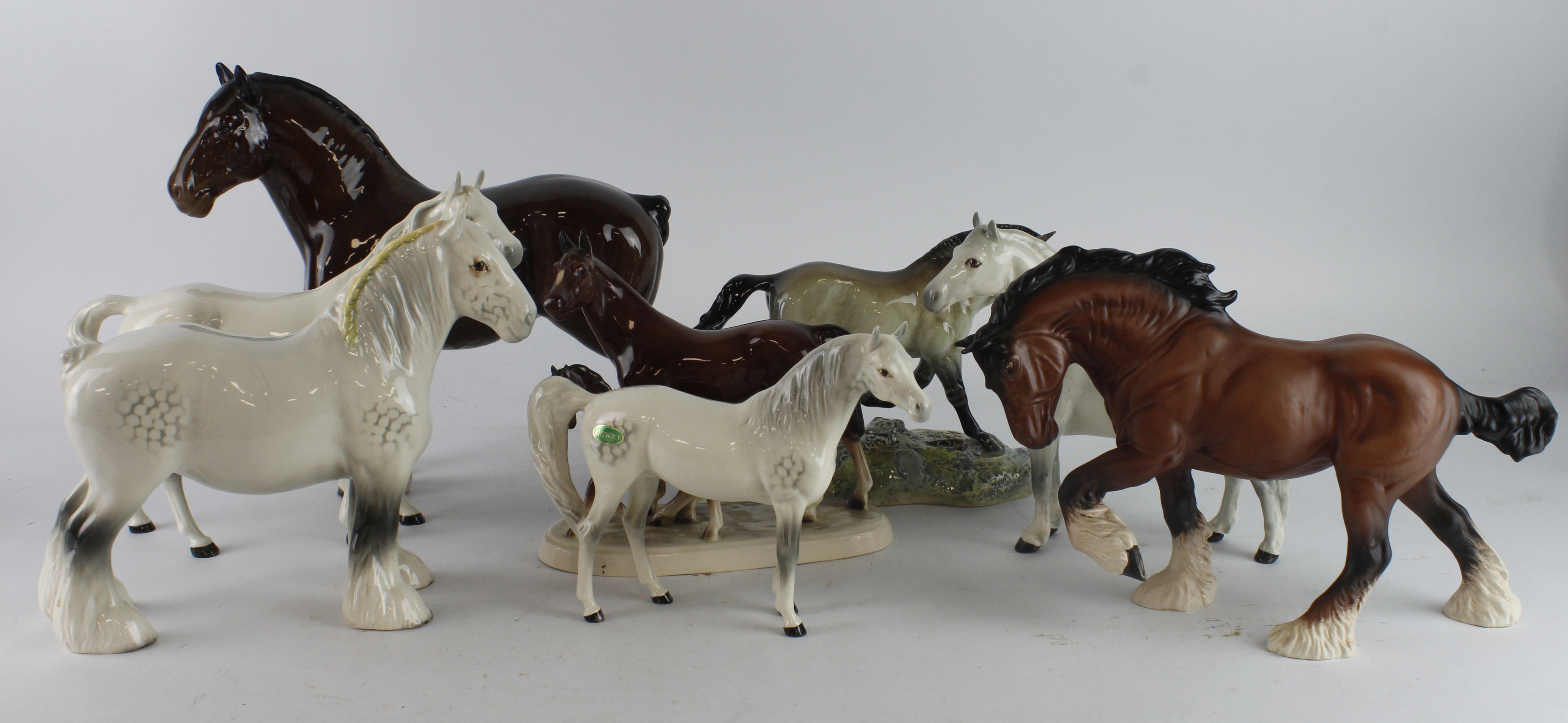 Beswick. Eight Beswick Horse figures, tallest 25cm approx.