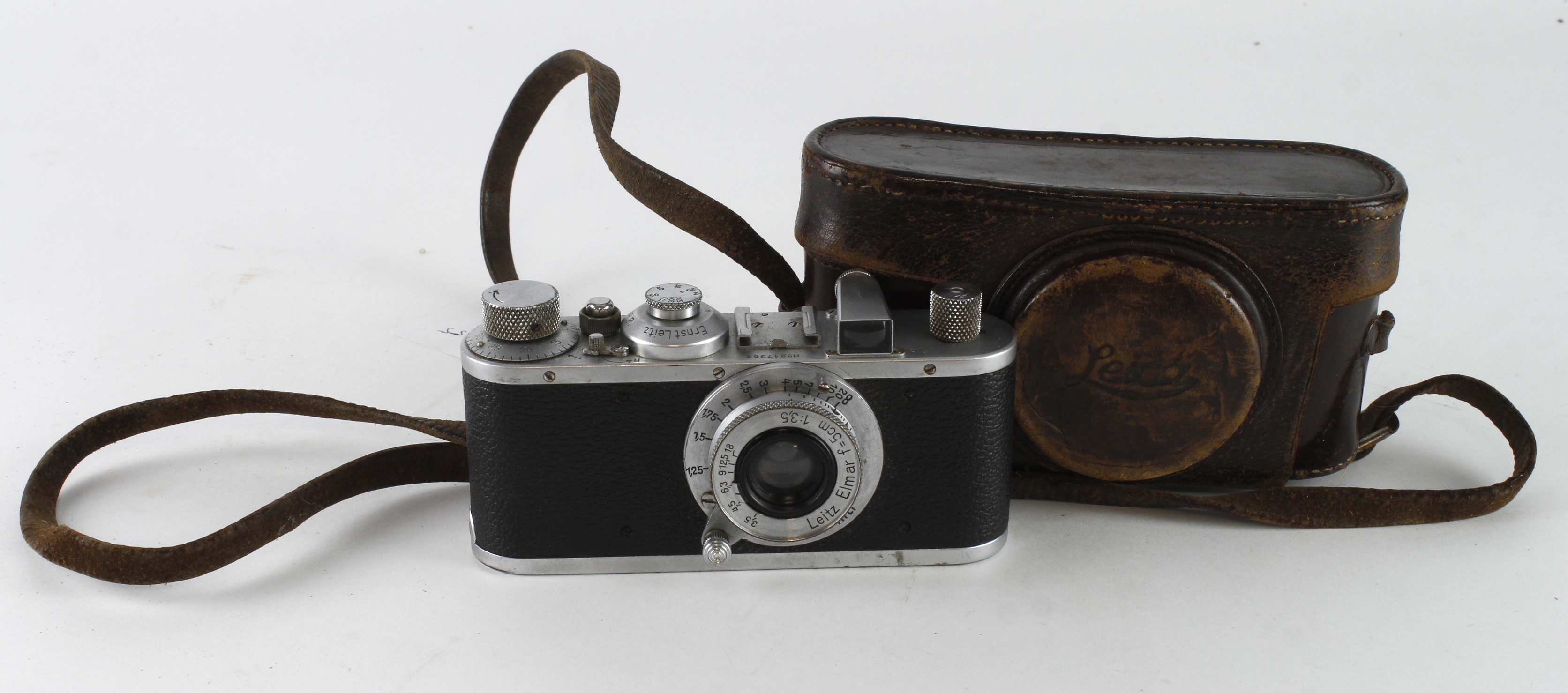 Leica Standard Model E camera (no. 217363), with Leitz Elmar f=5cm 1:3,5 lens, contained in original