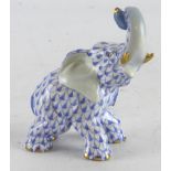 Herend blue fishnet elephant (no. 15266), makers marks to base, height 85mm approx.