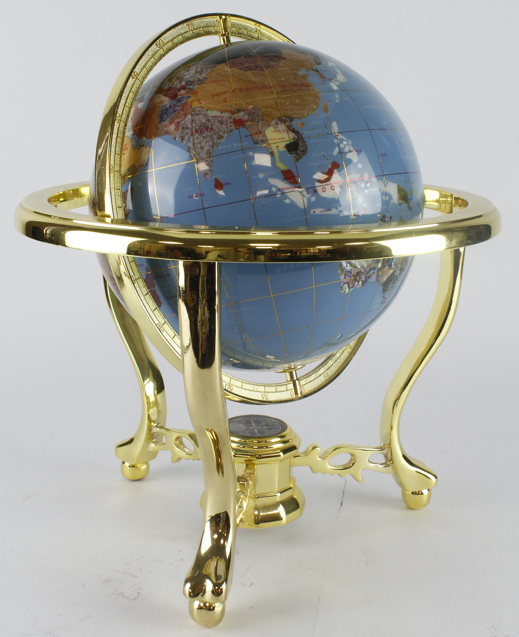 Lapis globe, with assorted minerals and semi-precious stones, total height 36cm approx.