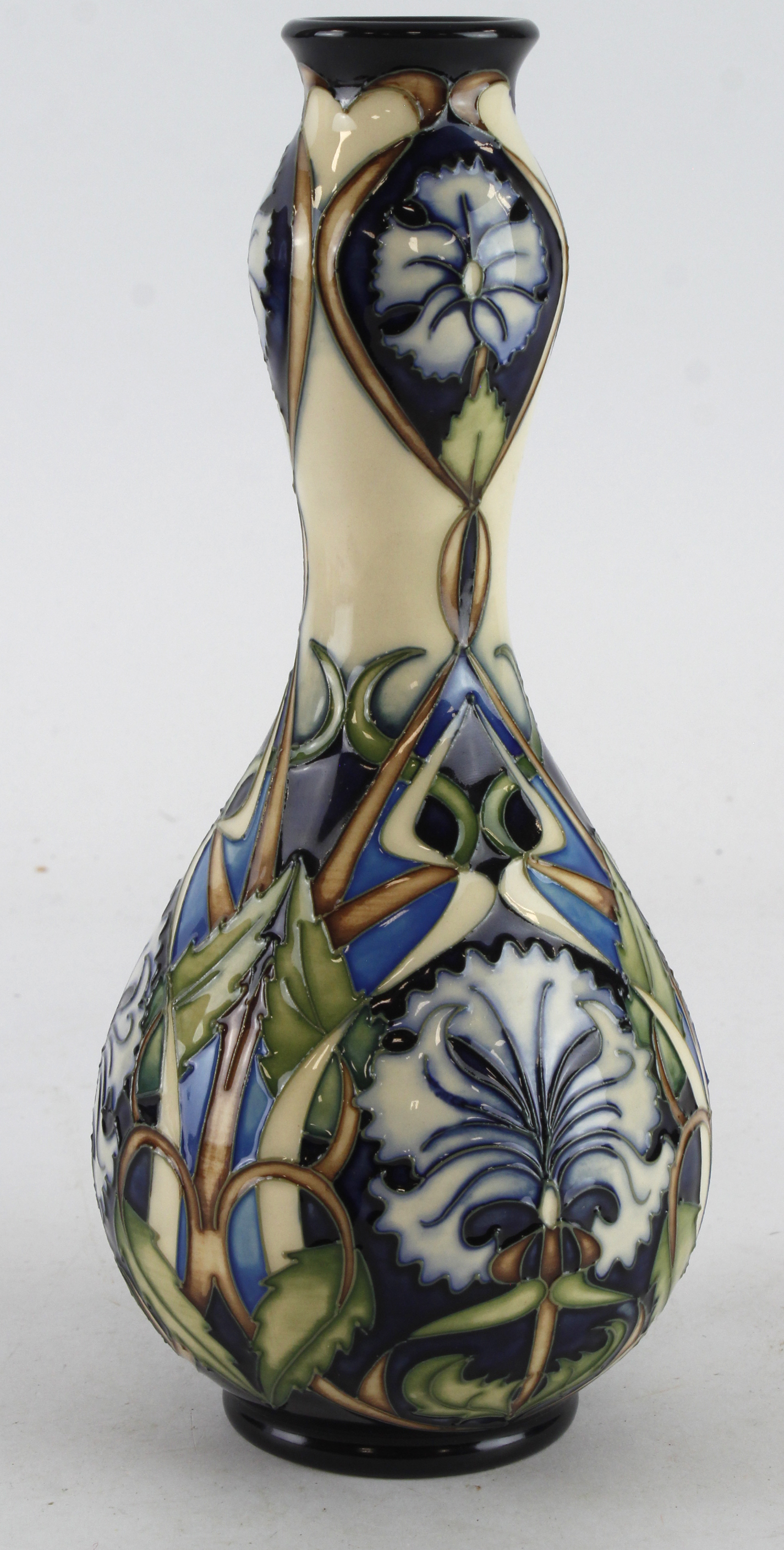 Moorcroft Centaurea pattern MCC vase, makers marks to base and signed by artist 'Rachael Bishop',