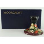 Moorcroft Winter Harvest pattern candlestick holder, makers marks to base, height 8cm approx.