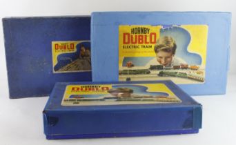OO Gauge. Three boxed Hornby Dublo electric train sets, comprising 2-6-4 Tank Goods BR (EDG18);