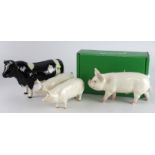 Beswick. Four Beswick figures, comprising Fresian Bull, Middle White Boar, Ch Wall Queen & Ch Wall