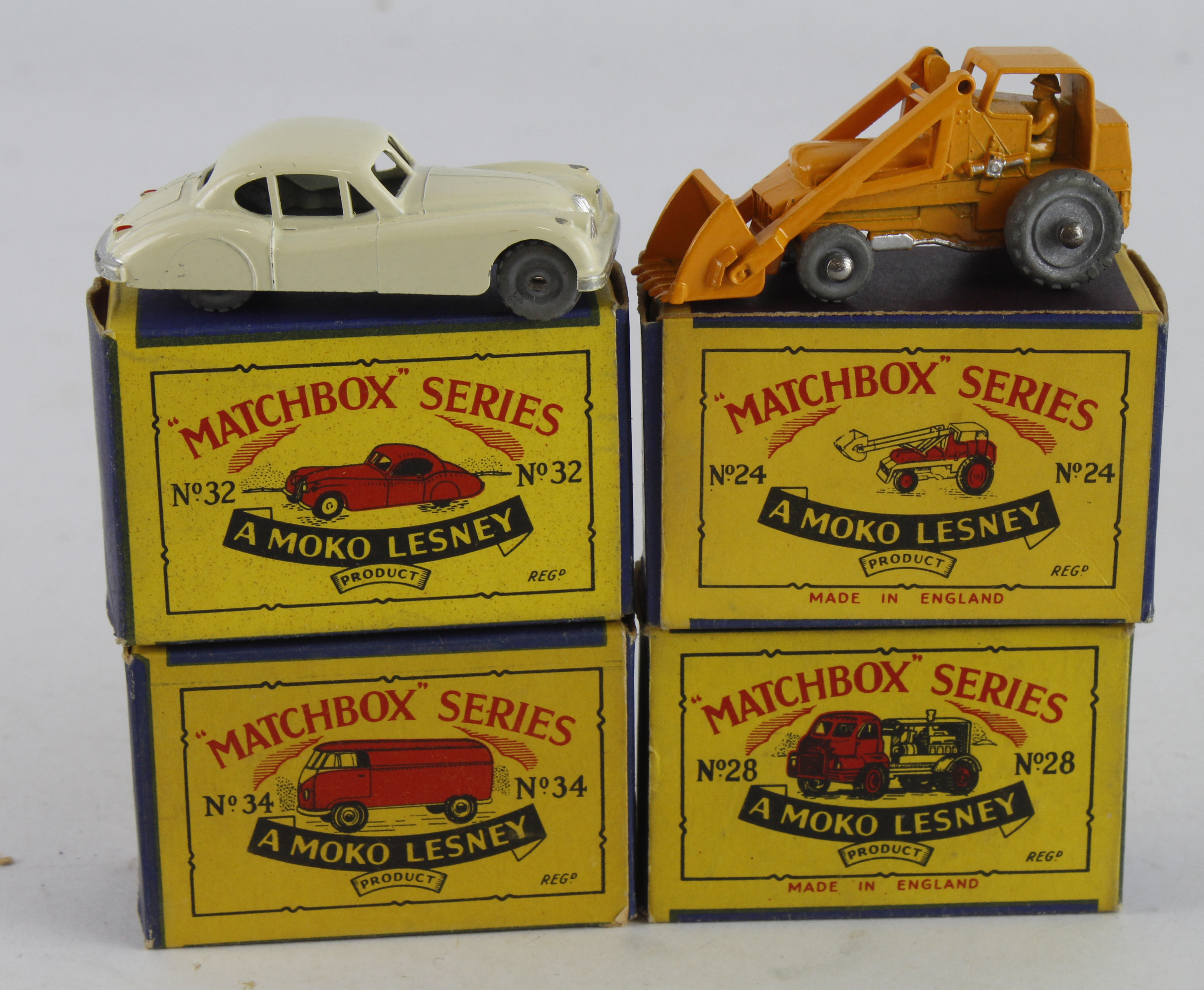 Matchbox. Four boxed Matchbox Moko Lesney models, comprising Weatherhill Hydraulic Excavater (no.