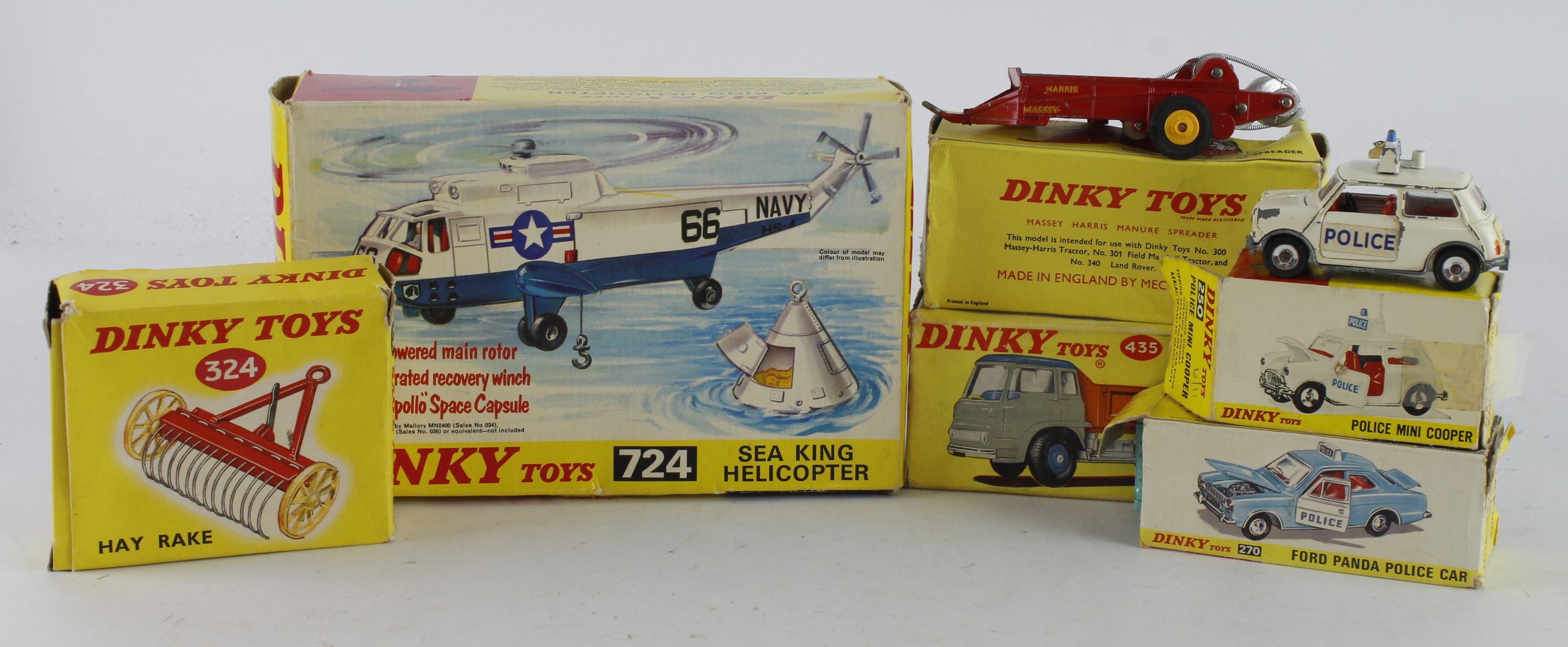 Dinky Toys. Six boxed Dinky models, comprising Police Mini Cooper (no. 250); Ford Panda Police