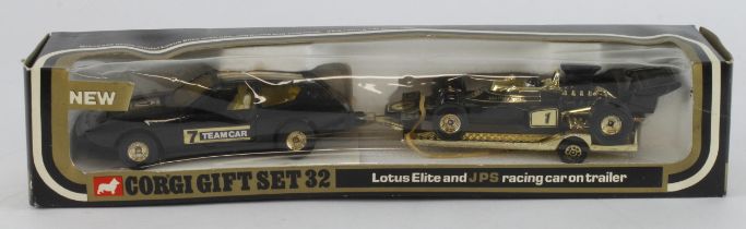 Corgi Gift Set no. 32 'Lotus Elite and JPS Racing Car on Trailer, contained in original box