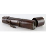 Telescope. Troughton & Simms, London three drawer leather cased telescope, extended length 82cm