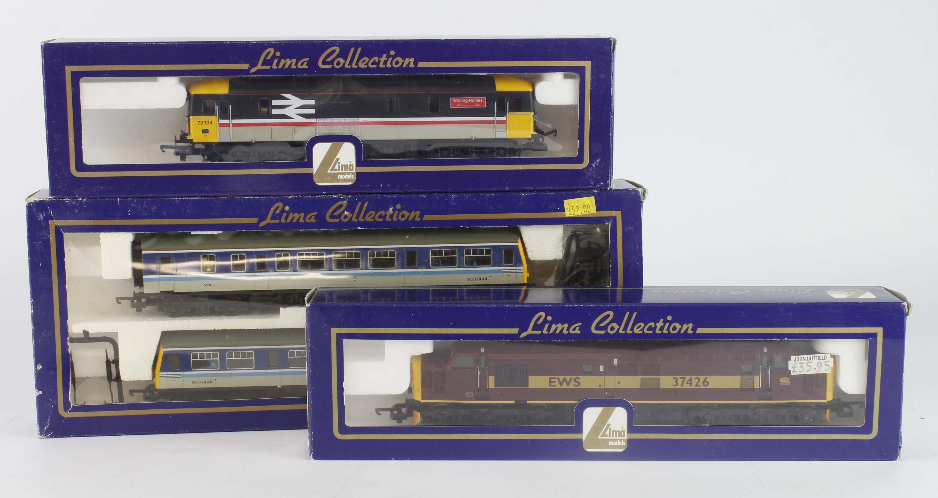 Lima. Three boxed Lima OO gauge locomotives, comprising DMU 101 (149898); Diesel Class 73 134 Woking