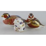 Royal Crown Derby. Three Royal Crown Derby Paperweights (one missing stopper), largest length 17cm