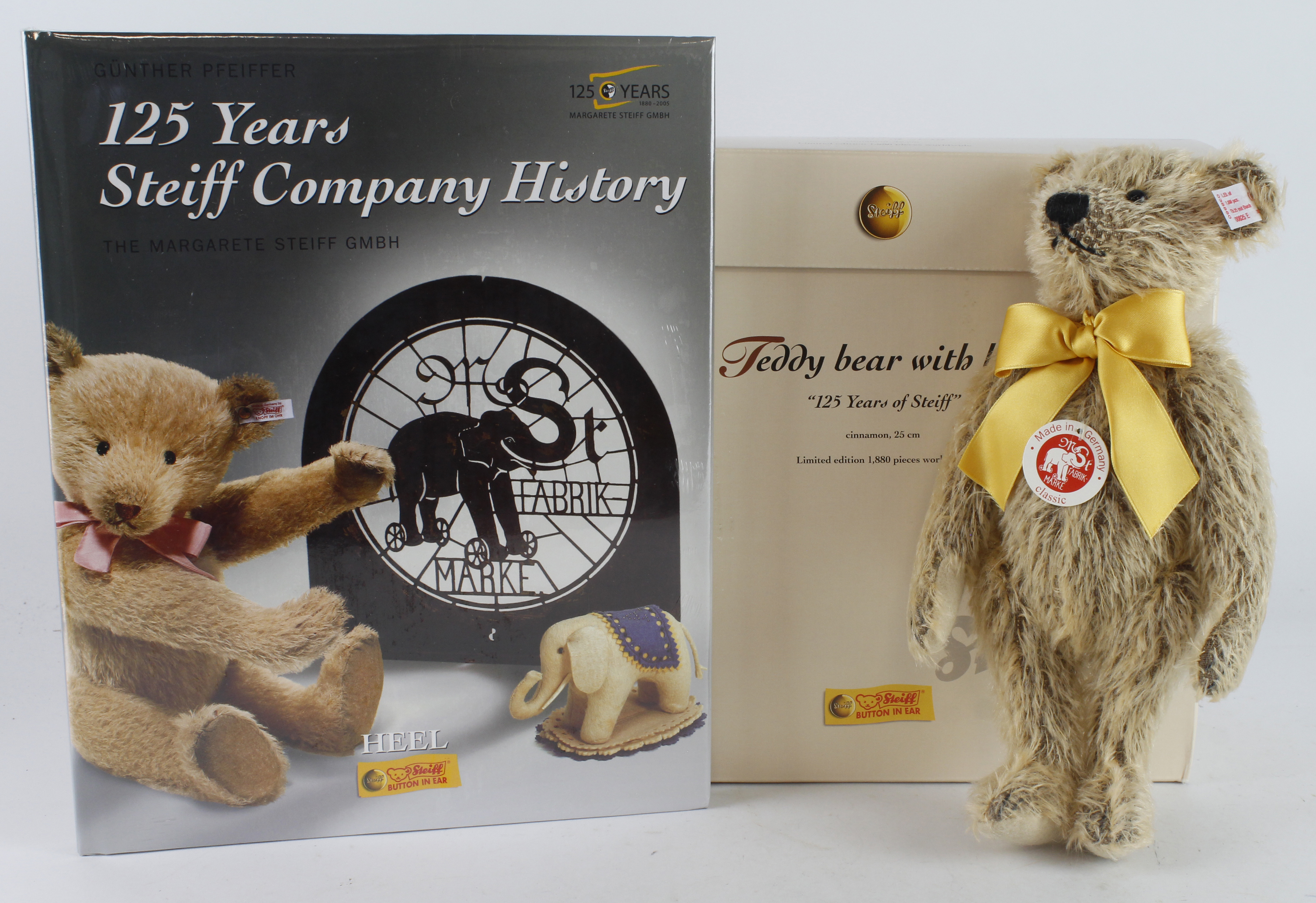 Steiff limited edition 'Teddy bear with Book, 125 Years of Steiff, Cinnamon', with certificate (