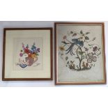 Tapestries. Two tapestries, one depicting two squirrels, a bird and flowers (39cm x 50cm approx.),