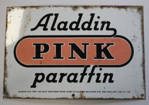 Enamel Sign. An 'Aladdin Pink Paraffin' single sided enamel sign, 53cm x 35.5cm approx.
