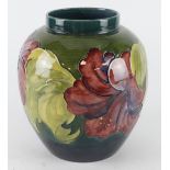 Moorcroft Hibiscus pattern ginger jar (missing lid), makers impressed marks and signed to base,