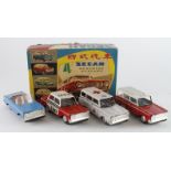 Tinplate. A Chinese boxed set of tinplate models 'Four Sedan Assorted Designs'