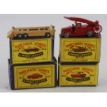 Matchbox. Four boxed Matchbox Moko Lesney models, comprising Dennis Fire Engine (no. 9, one inner