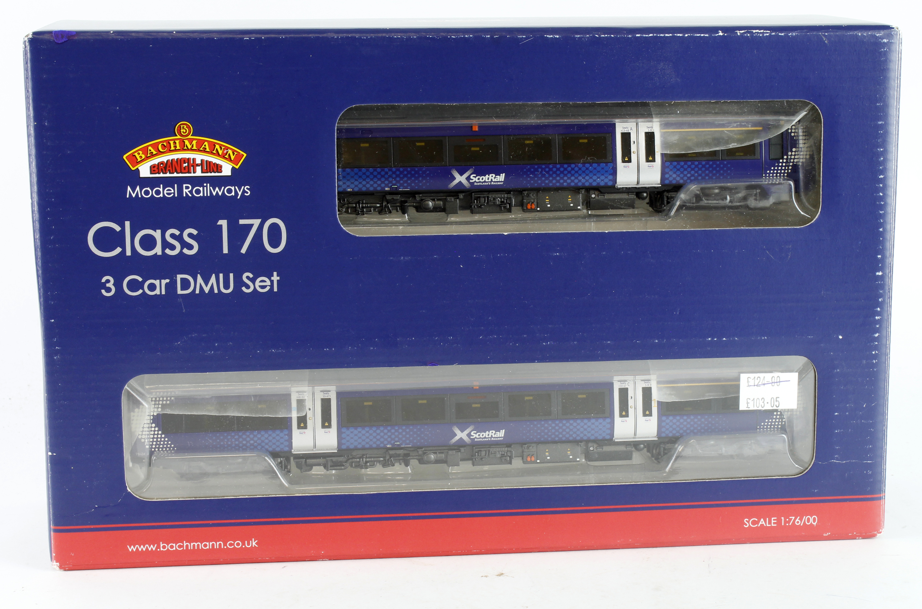 Bachmann boxed OO gauge locomotive 'Class 170/4 3 Car DMU Transport Scotland Saltire Livery (32-