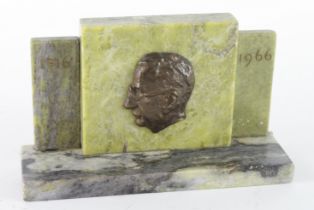 Easter Uprising interest. A bronze relief mounted on a marble plinth, depicting President de Valera,