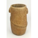 S. African cylindrical Milk Pail (Zulu) Decorated with an asymmetrical carved band and pair of
