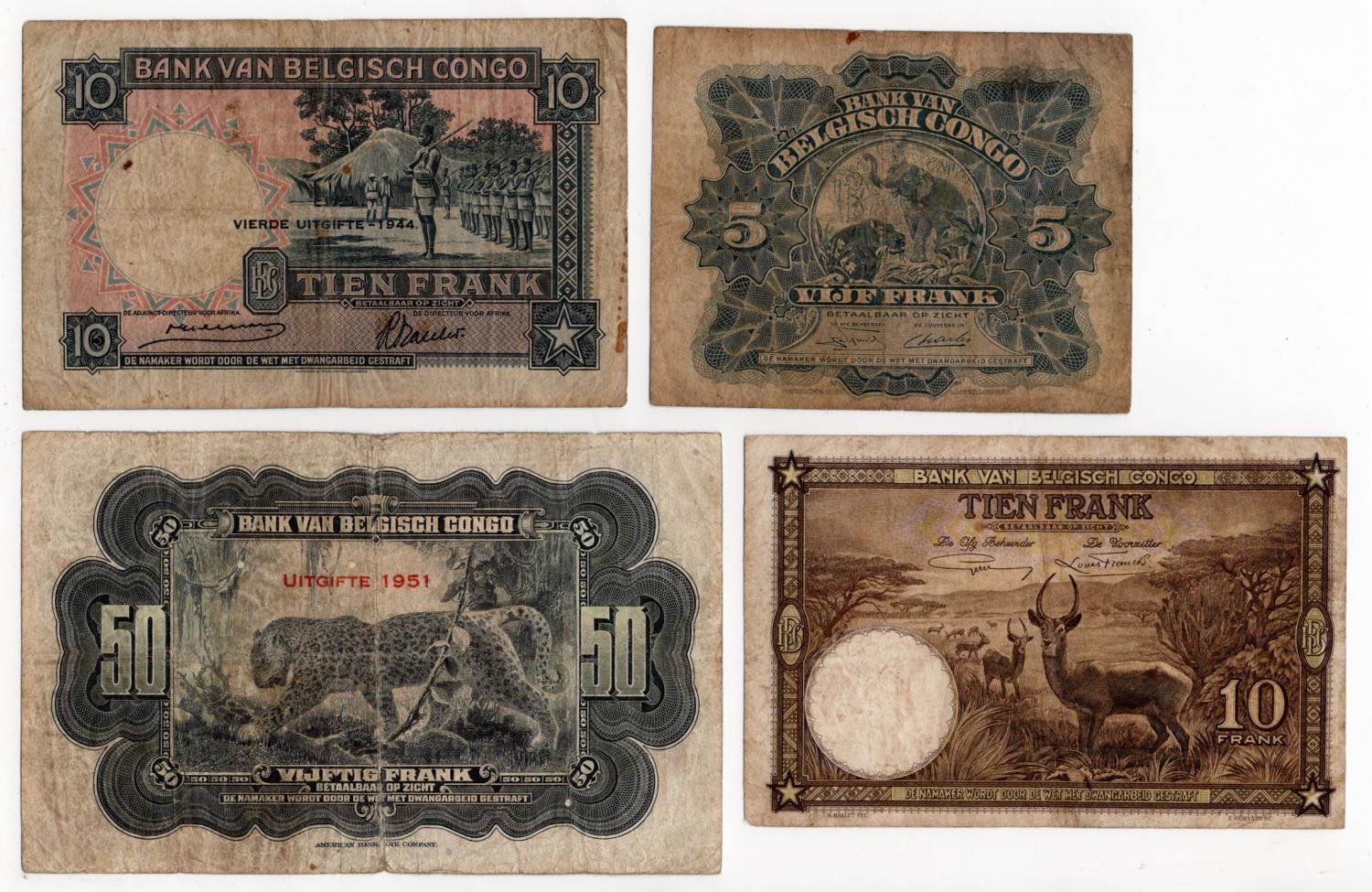 Belgian Congo (4), 50 Francs dated 1951, series Q no. 270654 (BNB B218i, Pick16i), 10 Francs dated - Image 2 of 2