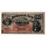 Chile 1 Peso dated 1891, serial number 364237 (Pick11b) Fine