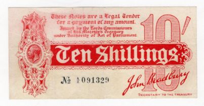 Bradbury 10 Shillings (T9) issued 1914, Royal Cypher watermark with 'TAGE' also seen in watermark