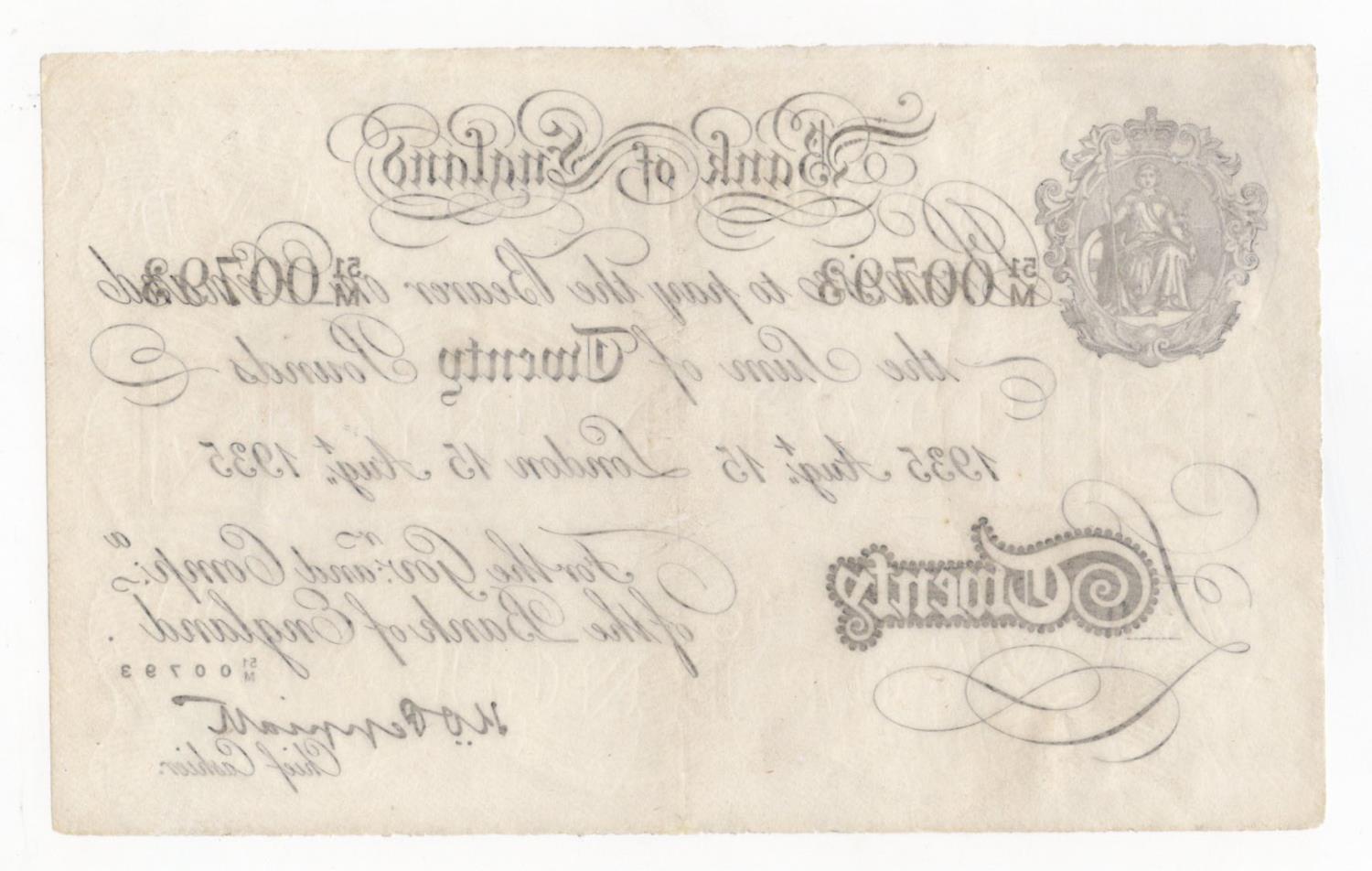 Peppiatt BERNHARD note, 20 Pounds dated 15th August 1935, serial 51/M 00793 (B243 for type) Bernhard - Image 2 of 2