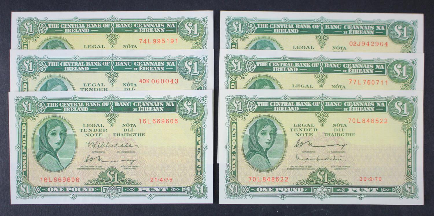 Ireland Republic 1 Pound (6), Lady Lavery portrait at left, dated 1970, 1974, 1975, 1976 x 3 (PMI