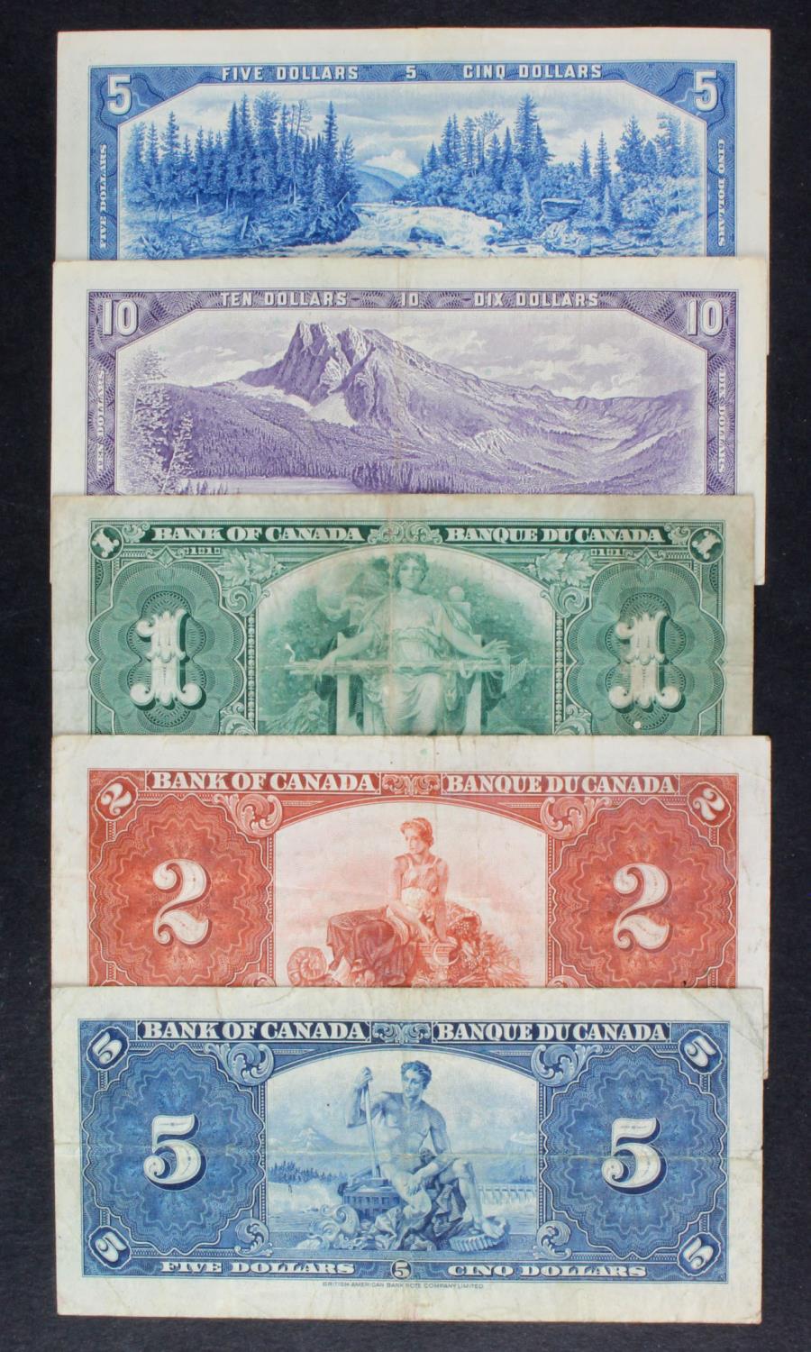 Canada (5), 10 Dollars, 5 Dollars and 1 Dollar dated 1937, King George VI portrait, 10 Dollars and 5 - Image 2 of 2