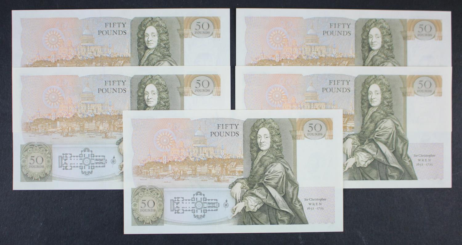 Somerset 50 Pounds (B352) issued 1981 (5), a consecutively numbered run of 'A' PREFIX notes, - Image 2 of 2