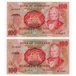 Scotland, Bank of Scotland 100 Pounds (2) dated 10th June 1982 and 18th December 1985, signed Risk &