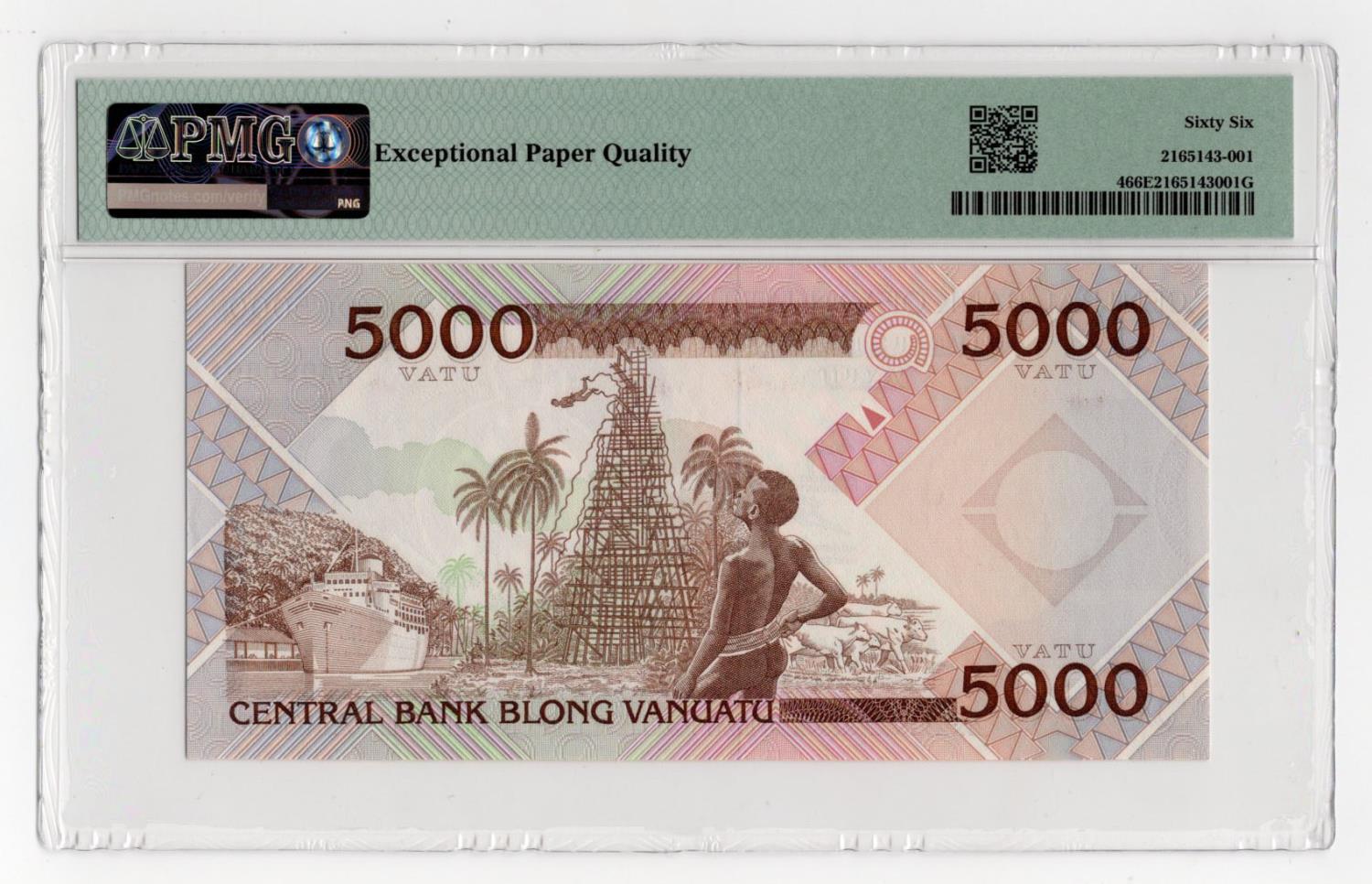 Vanuatu, Central Bank of Vanuatu 5000 Vatu issued 1989, LOW number, serial AA000601 (BNB B104, - Image 2 of 2