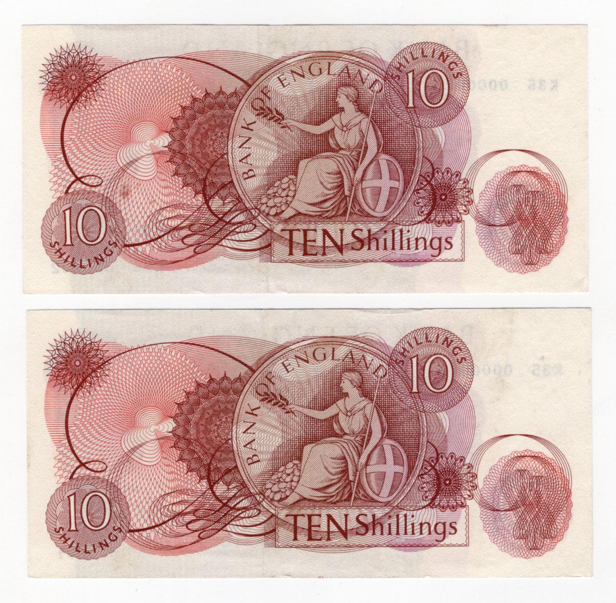 O'Brien 10 Shillings (B286) issued 1961 (2), rare a very hard to find NUMBER 1 note plus the - Image 2 of 2