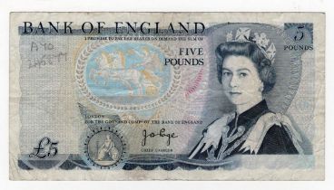 ERROR Page 5 Pounds issued 1971, MISSING SERIAL No., handwritten in pencil at top left only,