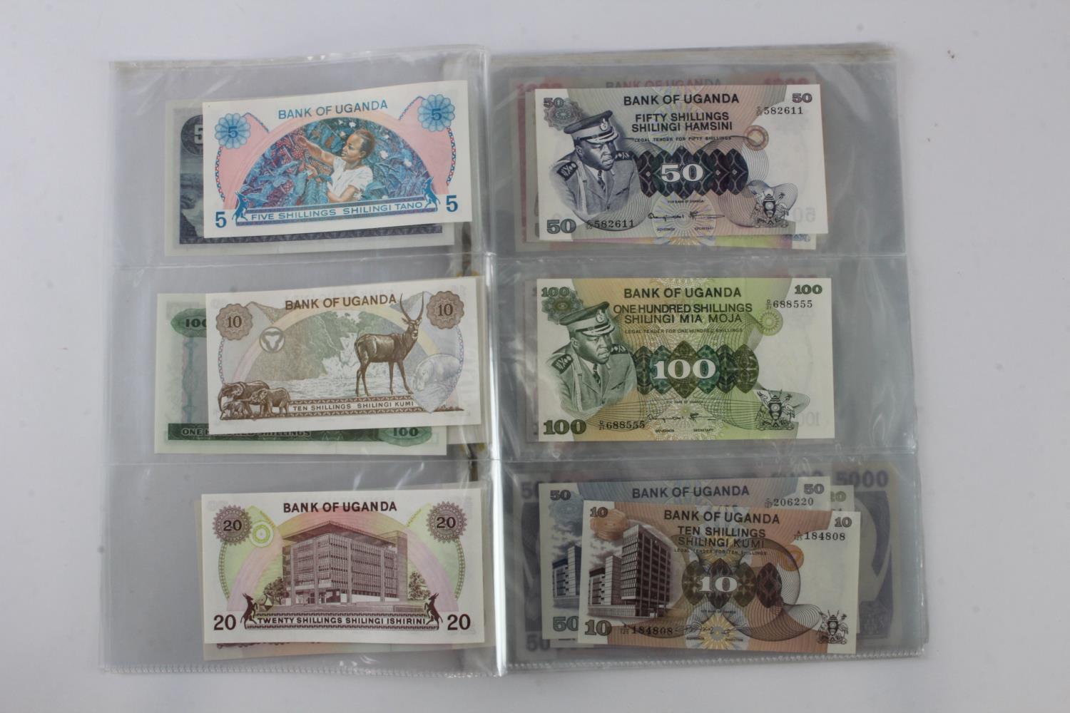 Uganda (35), an Uncirculated group in album pages, 5 Shillings, 10 Shillings, 20 Shillings, 50 - Image 4 of 15