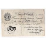 Peppiatt 5 Pounds (B264) dated 25th February 1947, serial L50 070163, London issue on thin paper (