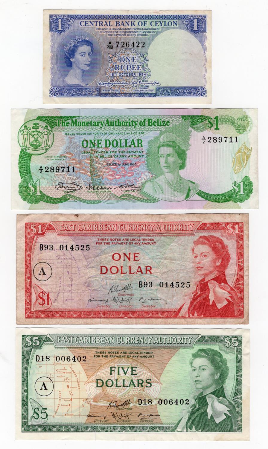 British Commonwealth (4), a group of Queen Elizabeth II portrait notes, Ceylon 1 Rupee dated 1954