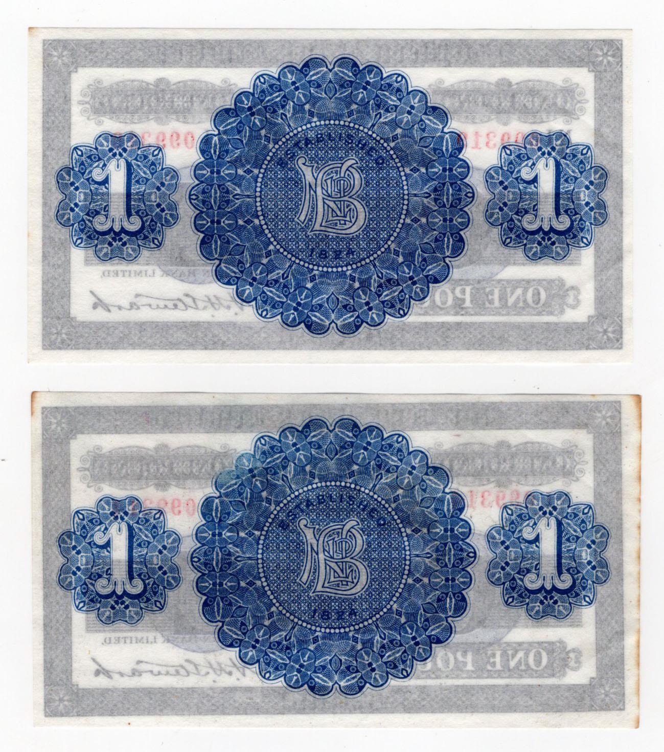 Northern Ireland, Northern Bank Limited 1 Pound (2) dated 1st August 1929, serial N-I/F 099314 and - Image 2 of 2