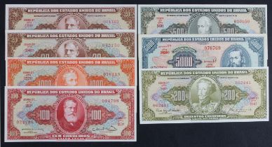 Brazil (7), high grade group from the 1950's and 1960's, 5000, 1000, 500, 200, 100 and 20 (2)