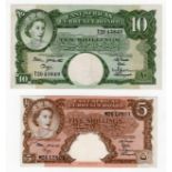 East African Currency Board (2), 10 Shillings issued 1962 - 1963, portrait Queen Elizabeth II top